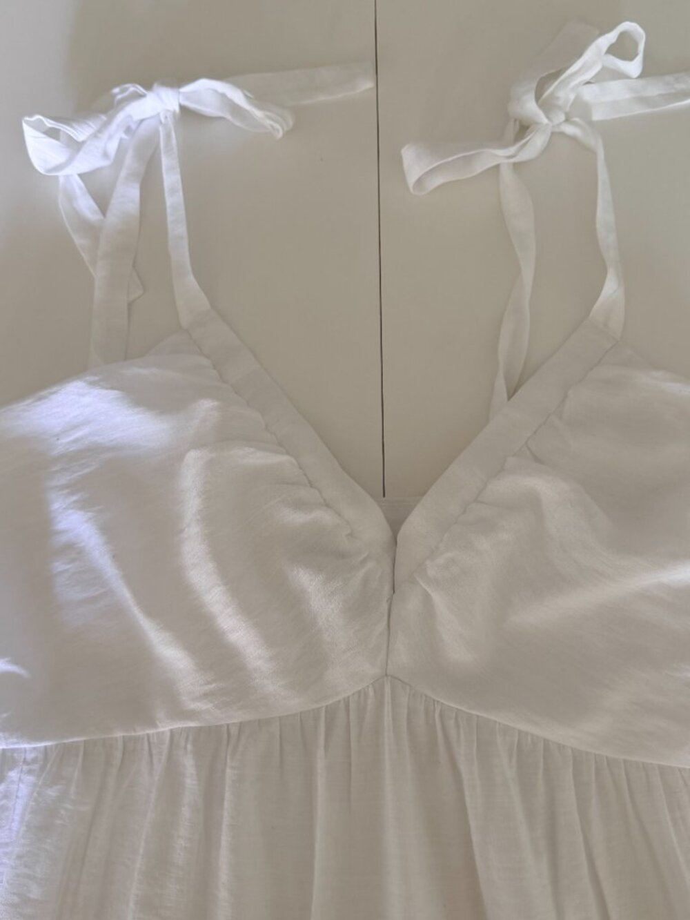 Express Womens White Tie Strap Tiered Maxi Flowy Sundress Sz M Boho Peasant - Picture 3 of 9
